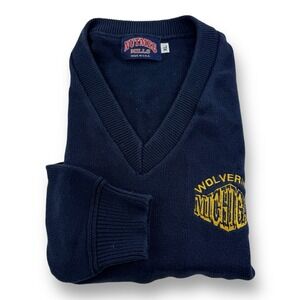 Nutmeg Mills XL Deep V-Neck Cotton Sweater Navy Blue Michigan Wolverines